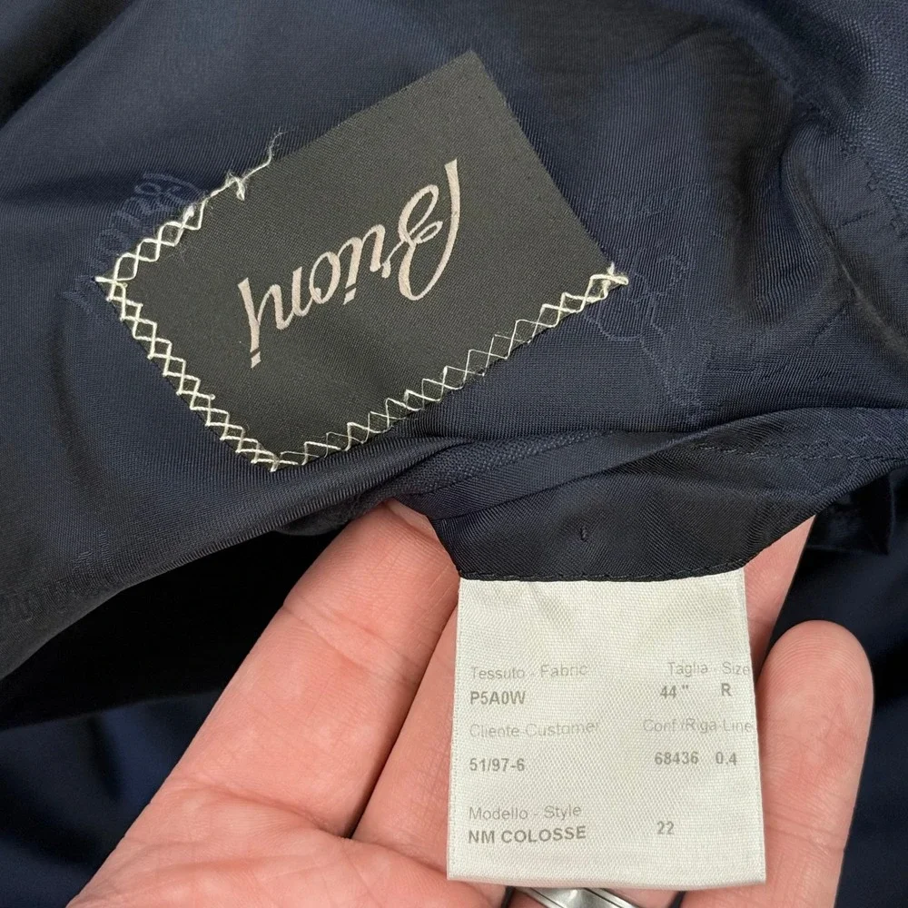 Brioni Colosse Suit Wool Silk Mens 44R Blazer Blue Tonal Stripe Cuffed Pants